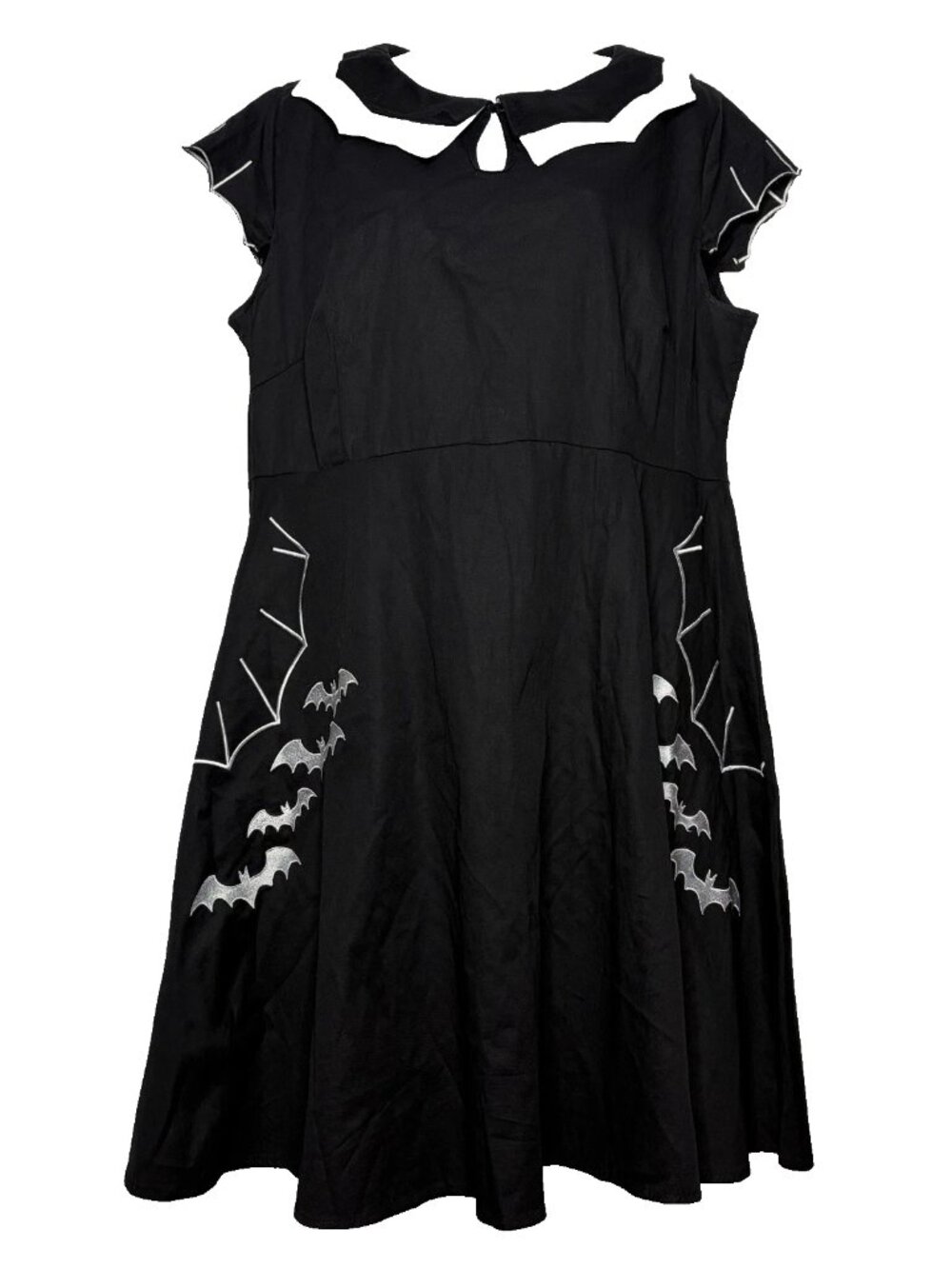 Retro 50s Embroidered Bat Dress Size 3XL Layered Batwing Collar Goth Gothabilly